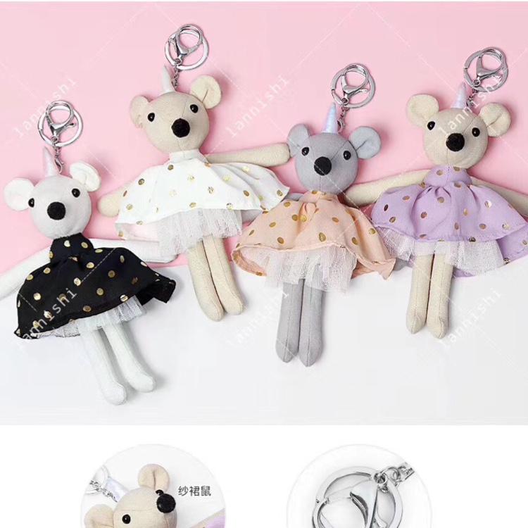 Polka dot gauze skirt mouse key chain