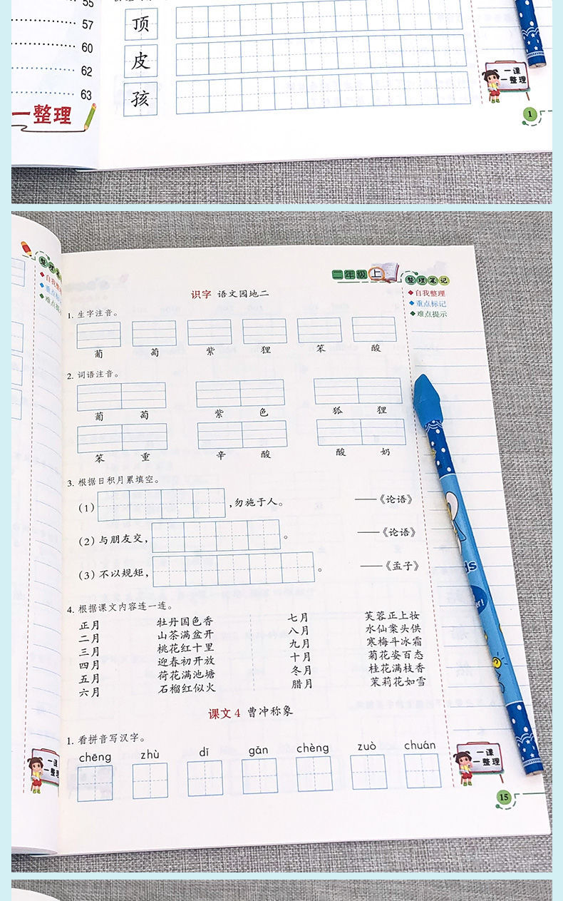 小学二年级上册语文专项整理手册看拼音写词语生字注音同步练习题