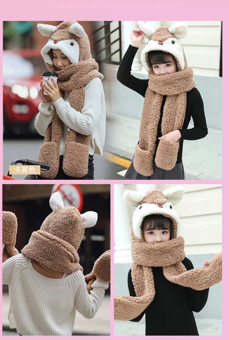 Children's Scarf, Hat And Gloves Three-Piece Set For Boys And Girls Autumn And Winter With Velvet Thickened Ear Protection Hat Students undefined