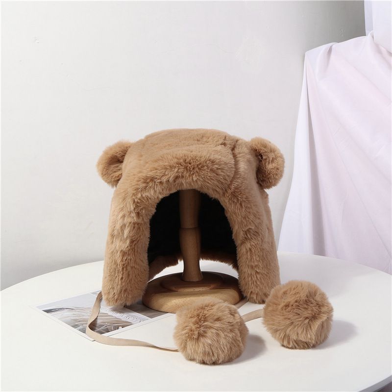 Soft Sister Cute Sell Cute Bear Ears Hairball Lei Feng Hat Korean Version Of Ins Warm Plush Ear Protection Flying Cap Application Scenario