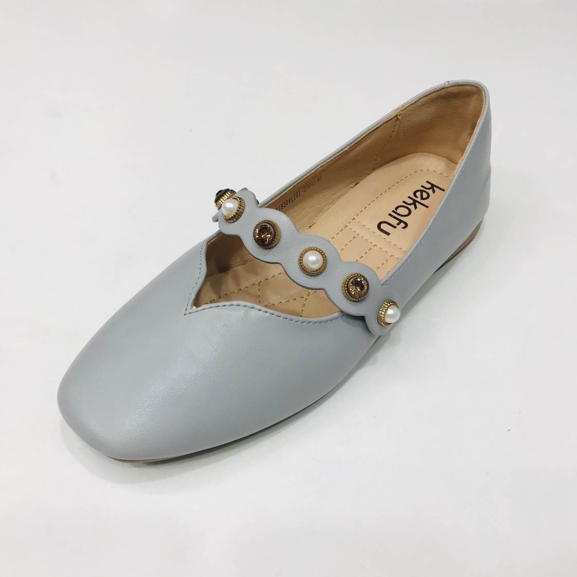 Victory Shoes Women's pearl buckle candy-colored flat one-foot shoe Specification image