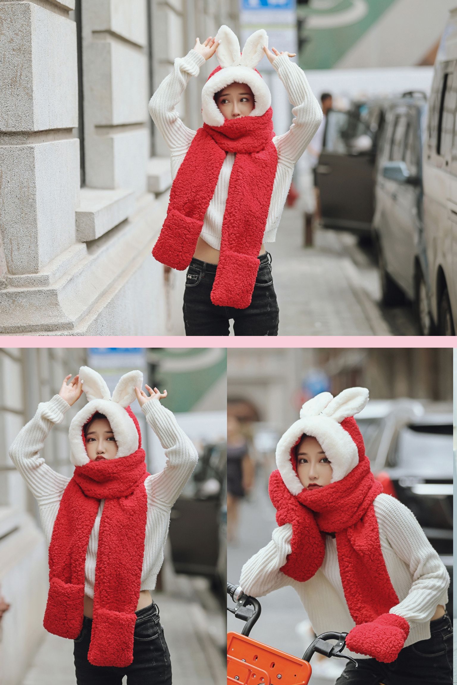 Winter Plus Velvet Thick Ears, Hat, Scarf, Lamb Wool Warm Bib Cute Couple undefined