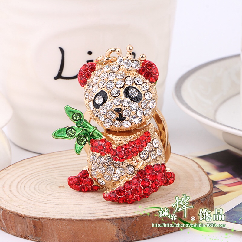 Korean version zinc alloy diamond-encruted panda keychain