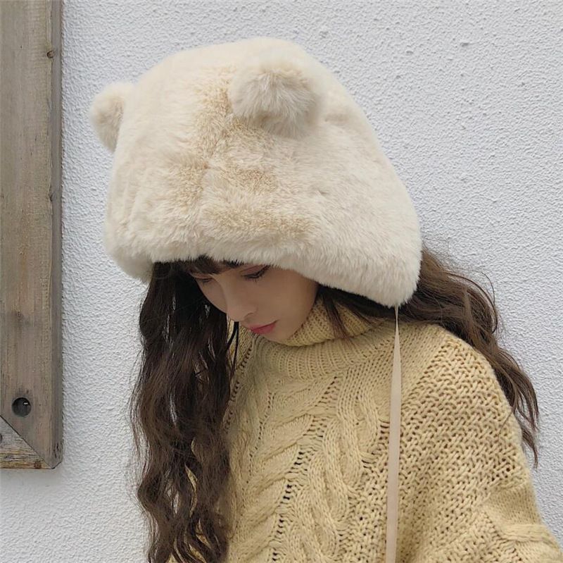 Soft Sister Cute Sell Cute Bear Ears Hairball Lei Feng Hat Korean Version Of Ins Warm Plush Ear Protection Flying Cap Application Scenario