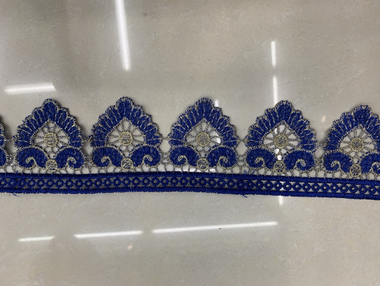 Polyester-polyester water-soluble two-color lace, royal blue with gold JR201# details Picture