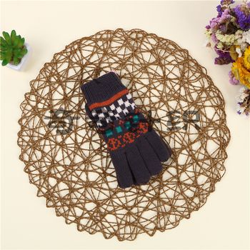 Gloves Female Cute Warm Korean Male Knitting Thickened With Cashmere Student Wool Five Fingers Fashion Korean Autumn And Winter Specification drawing