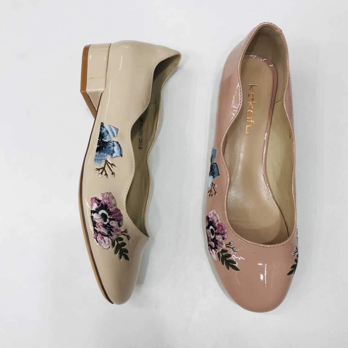 Victory Shoes Women's patent leather embroidered stylish low-heeled single shoes details Picture