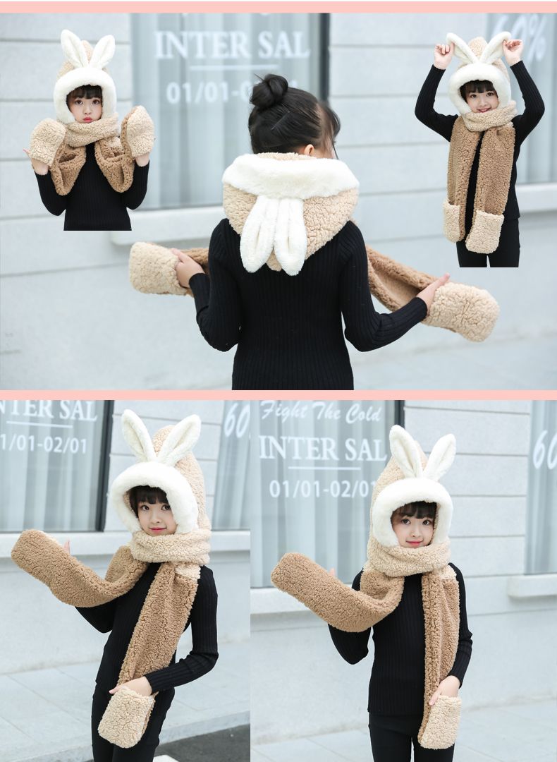 Gloves Scarf Children's Hat Hairy Big Child Panda Coral Velvet Three Ears Winter Cap Boy Baby One undefined