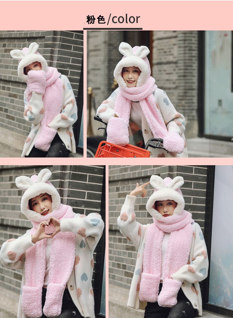 Winter Plus Velvet Thick Ears, Hat, Scarf, Lamb Wool Warm Bib Cute Couple Item Picture