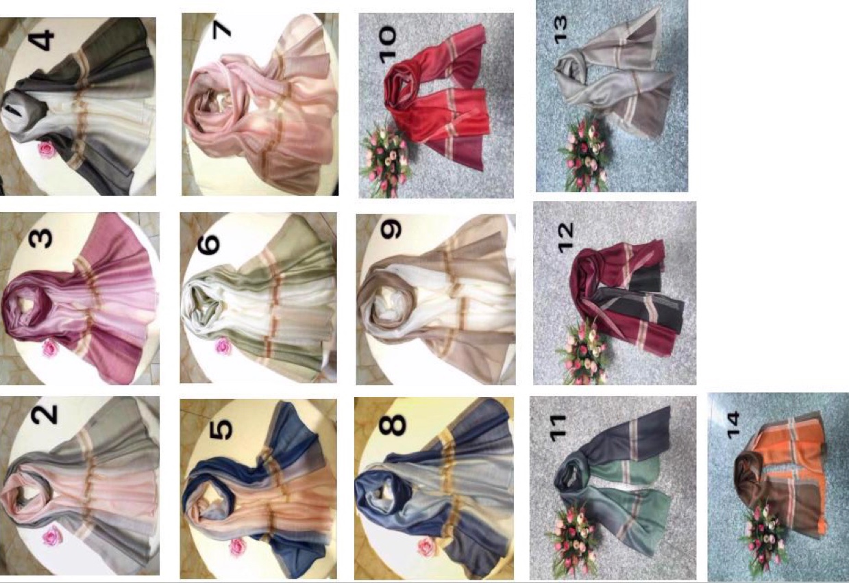 Long colors of scarves and shawls