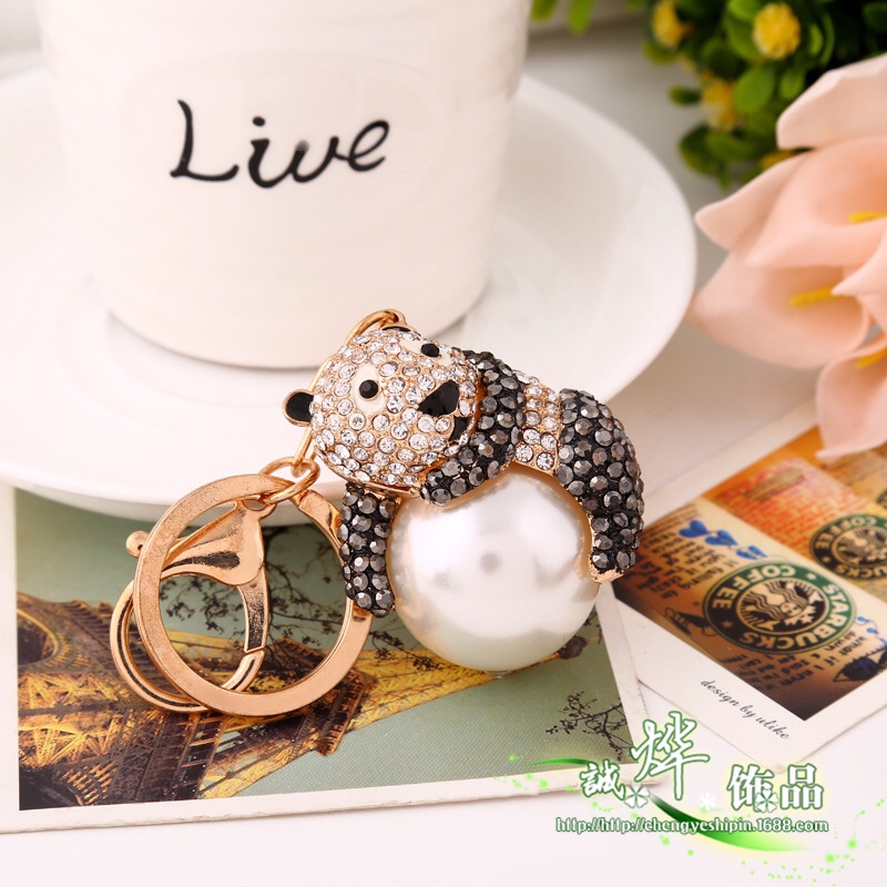 Korean version zinc alloy pearl panda keychain details Picture