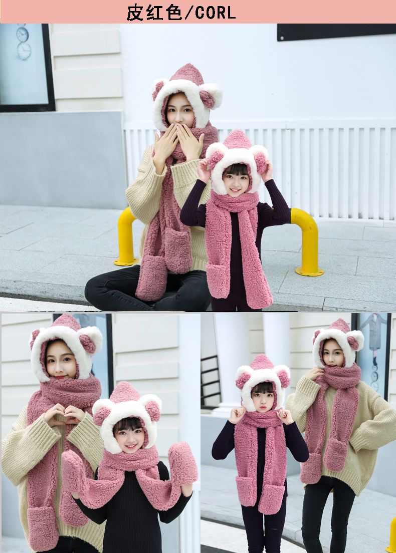 Winter Wool And Thickened Ears, Hat And Scarf, Lamb Wool And Warm Neck Thickened undefined
