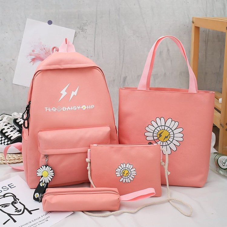 Korean version of the casual student four-piece backpack with a large Daisy pattern Application Scenario