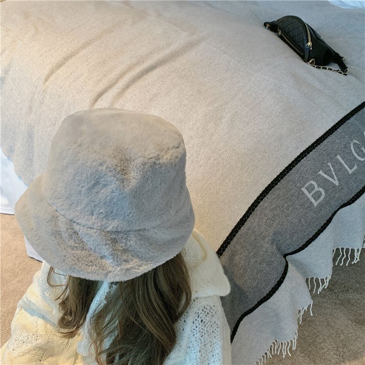 Flat Top Japanese Fisherman Hat Basin Hat With Solid Color Warm Thick Autumn And Winter Korean Version Of Instagram Tide Imitation Fur Hat Woman Item Picture