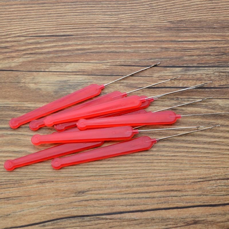 红色塑料柄古玩穿珠特细单头舌头钩针 赠品配件编织工具