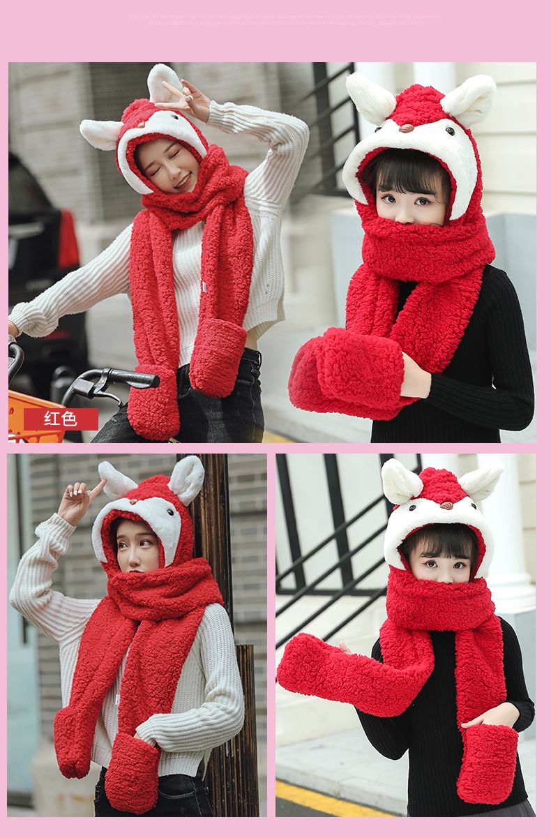 Children's Scarf, Hat And Gloves Three-Piece Set For Boys And Girls Autumn And Winter With Velvet Thickened Ear Protection Hat Students undefined