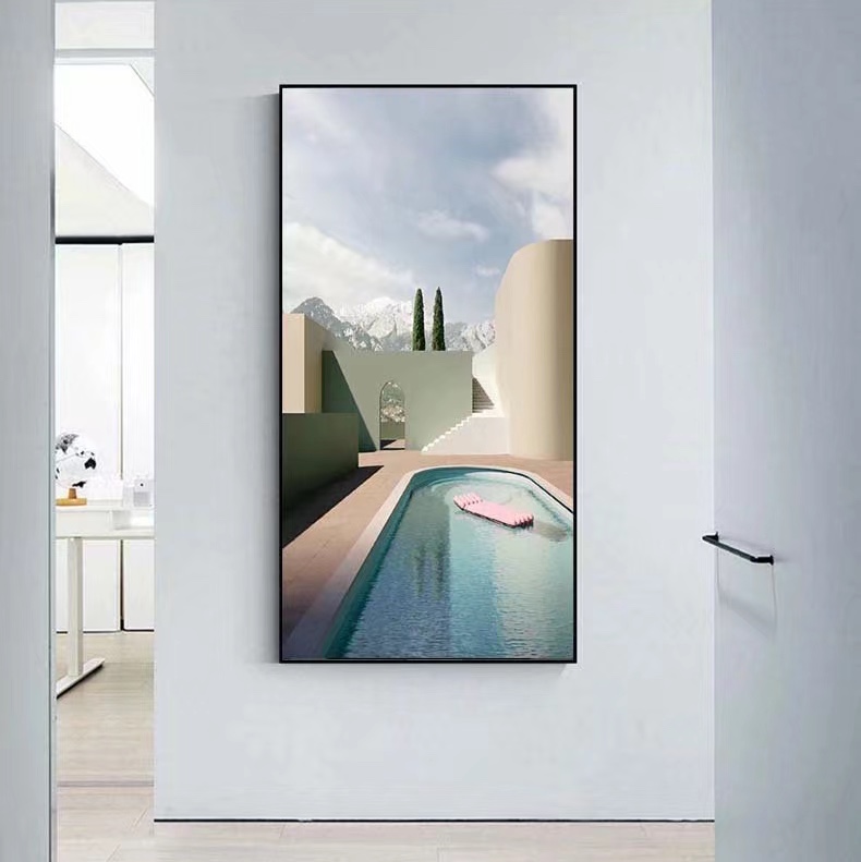 现代简约黑白几何抽象挂画空间延伸装饰画玄关背景墙楼梯走道壁画白底实物图