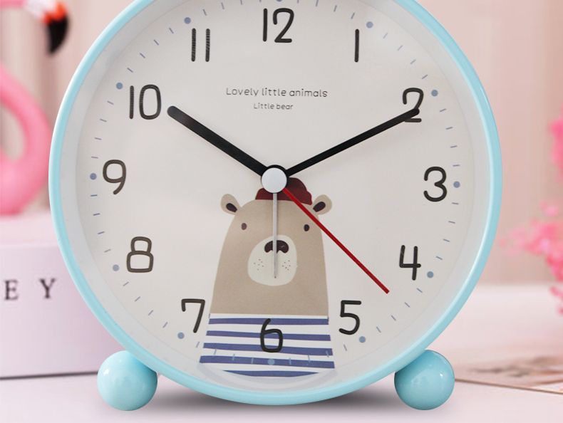 圆形可爱卡通动物座钟 儿童学生床头静音扫秒夜灯4.5寸闹钟时钟表详情图10