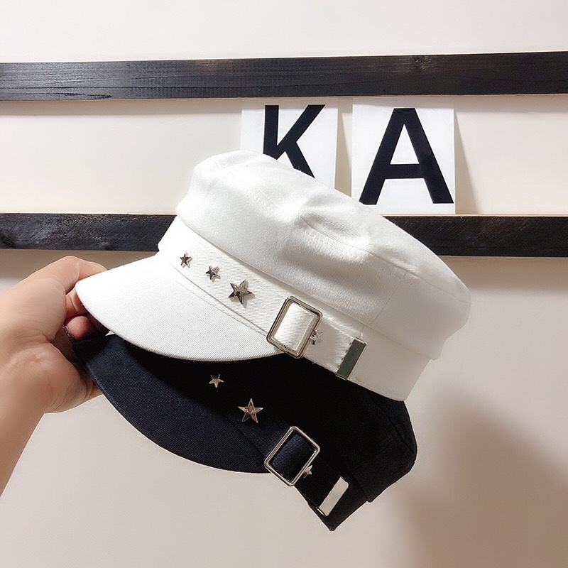 Spring and summer thin retro beret for girls, Korean style, versatile five-star painter hat, ins style, Japanese military cap details Picture
