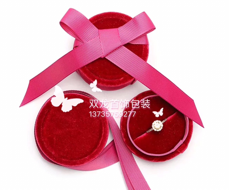 Korean version velvet round bow jewelry box undefined