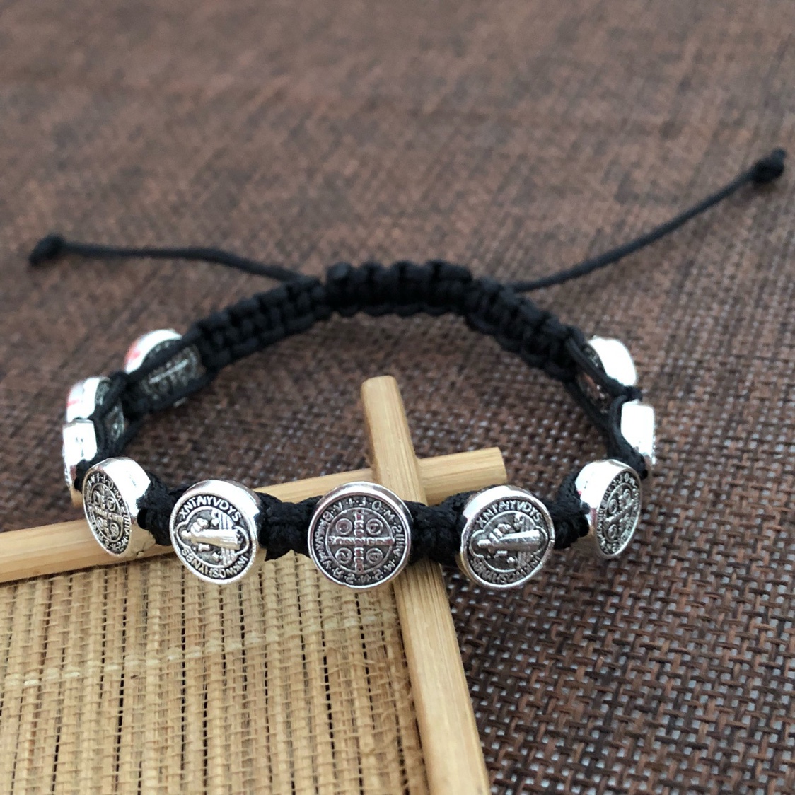 Black Thread Woven Catholic Bracelet St. Benedict Bracelet Material Alloy Beads details Picture