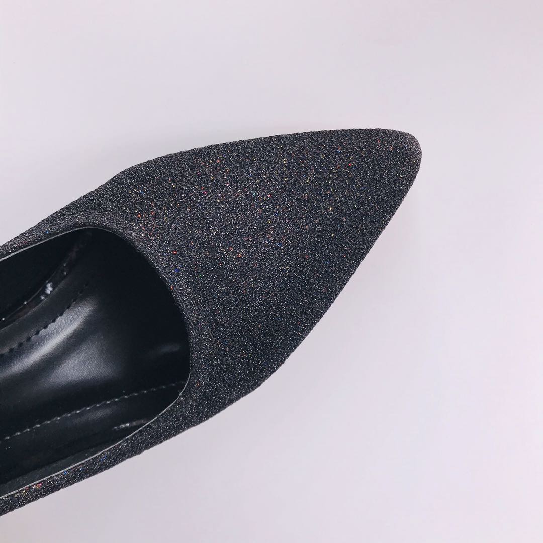 Victory Shoes' new knitted gold and silver thread thick heel versatile women's shoes Specification image