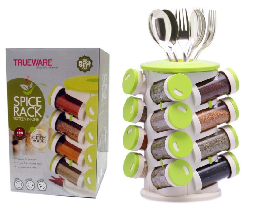 Spice rack Rotating Seasoning Box 16-piece set Insert tree-shaped green seasoning jar Multi-hole adjustable seasoning bottle rack