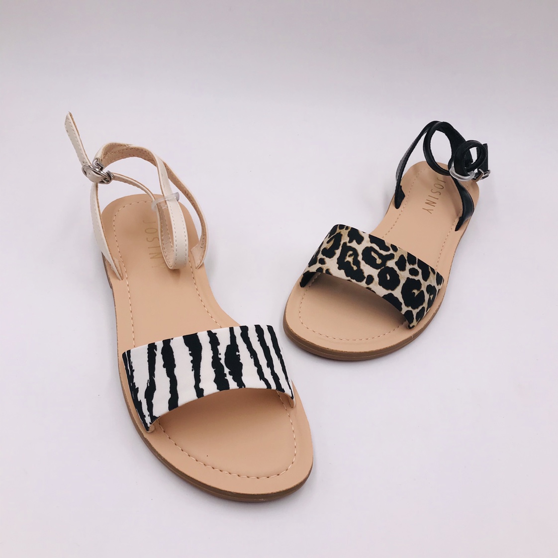Victory Shoes' 2020 summer new women's shoes: Leopard print open-toe casual flat one-button trendy fairy sandals Specification image