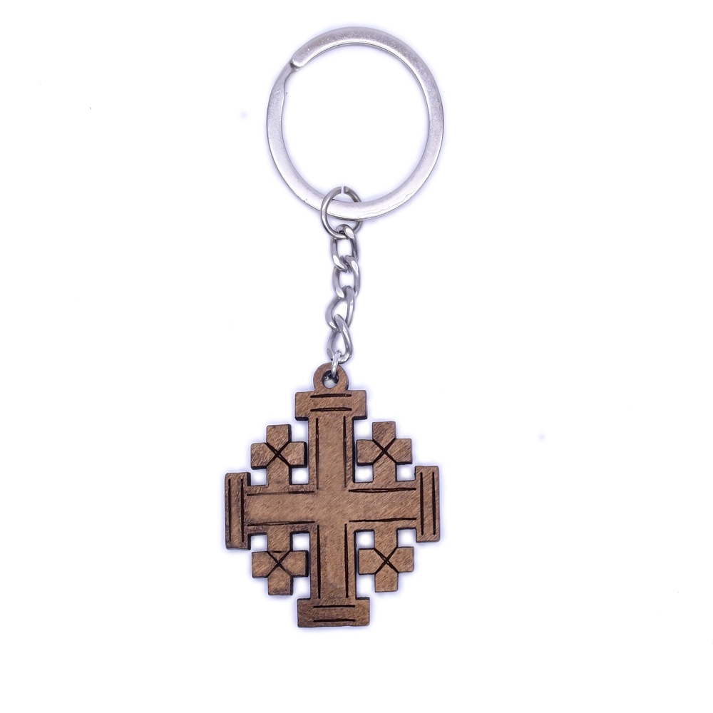 Wooden Cross Key Chain Pendant Religious Ornaments Travel Souvenirs Gift