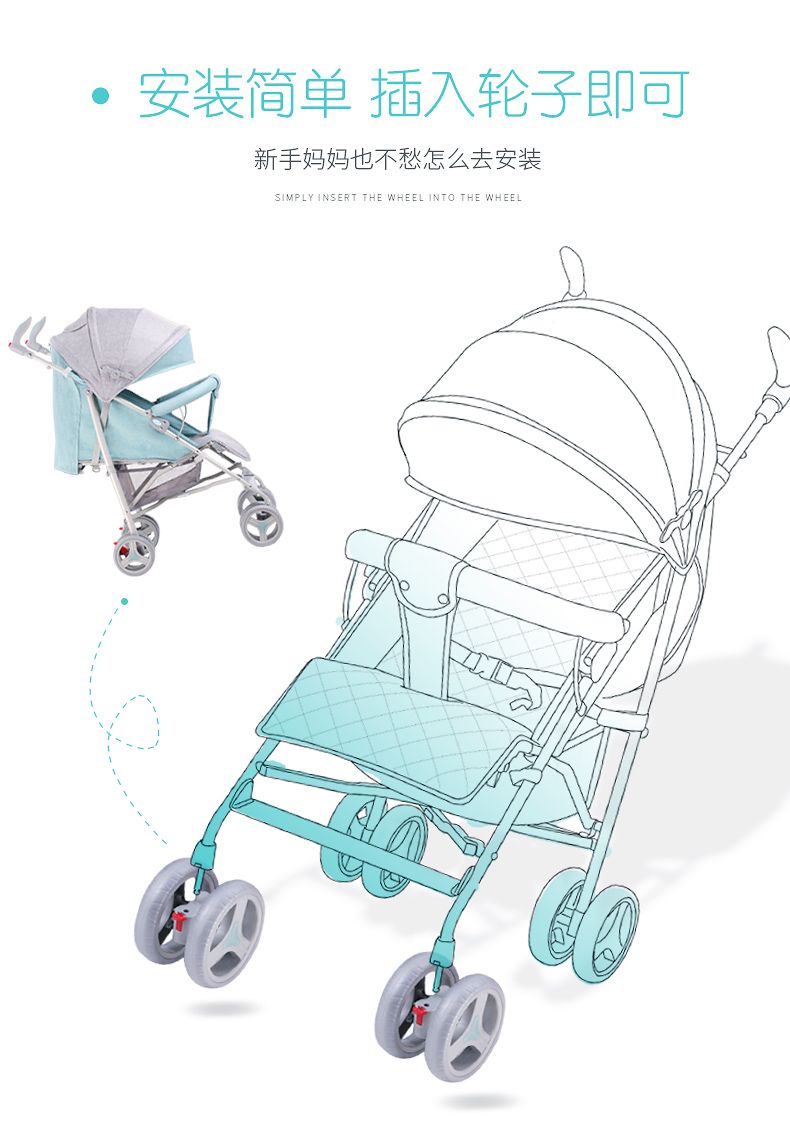 新款马卡龙婴儿车儿童伞推车可坐可躺全蓬可折叠详情图5