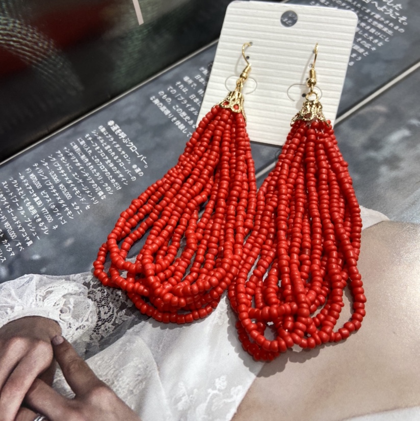 Rice bead bead tassel earrings Specification image