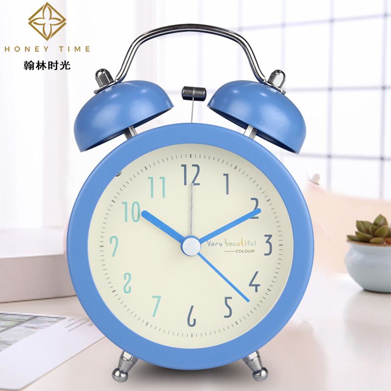 Simple color figure 3 inch round metal bell bell bell bell bell children student night light silent scan alarm clock