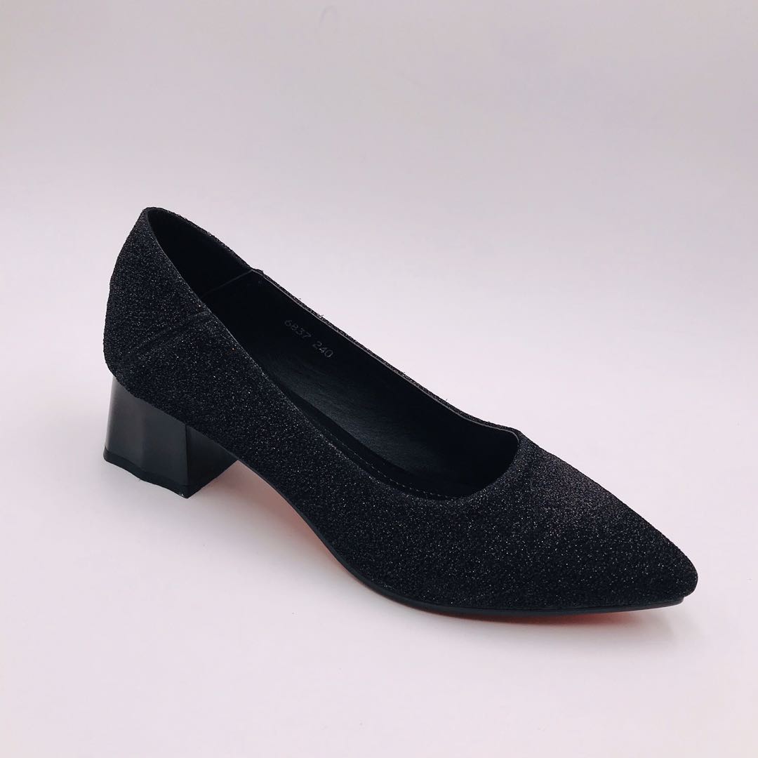Victory Shoes' new knitted gold and silver thread thick heel versatile women's shoes details Picture