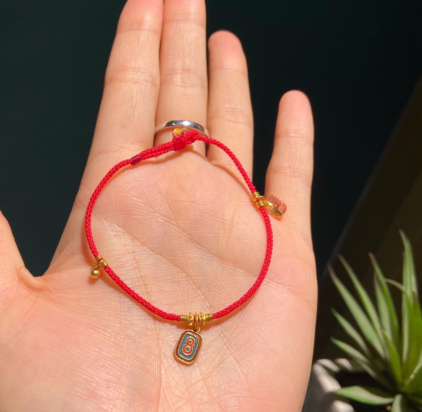 999 gold red rope bracelet hand-made gold circle hand-made blue hand woven gold silk bracelet thumbnail