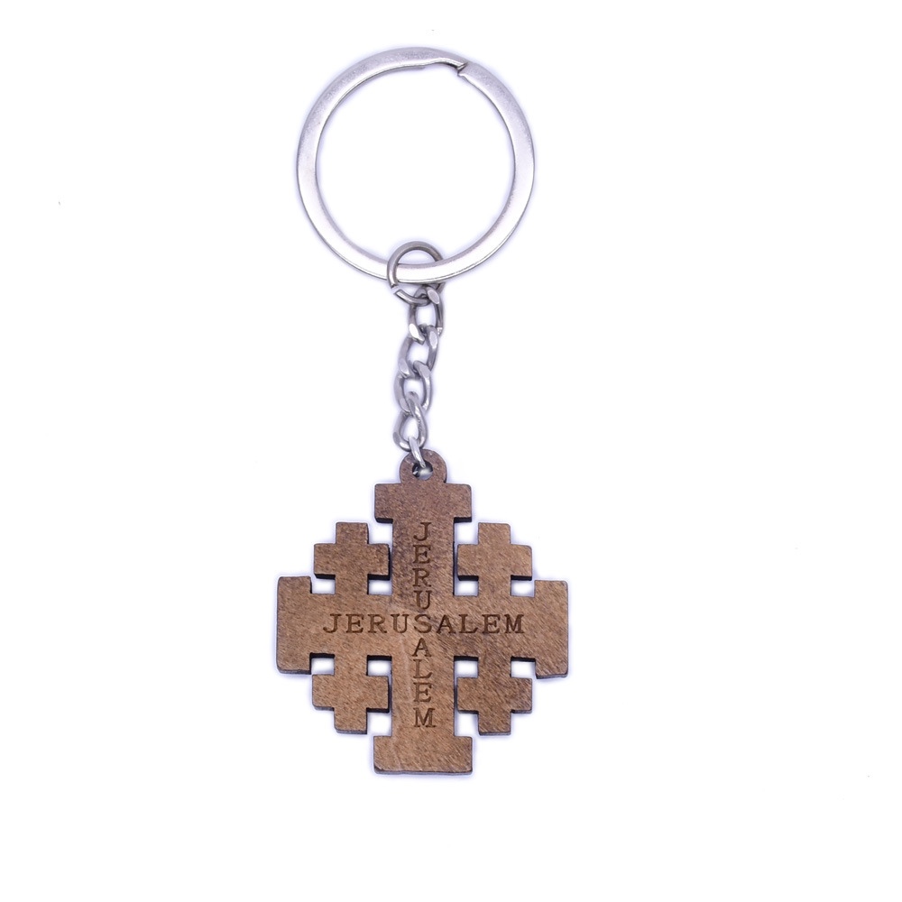 Wooden Cross Key Chain Pendant Religious Ornaments Travel Souvenirs Gift Specification drawing