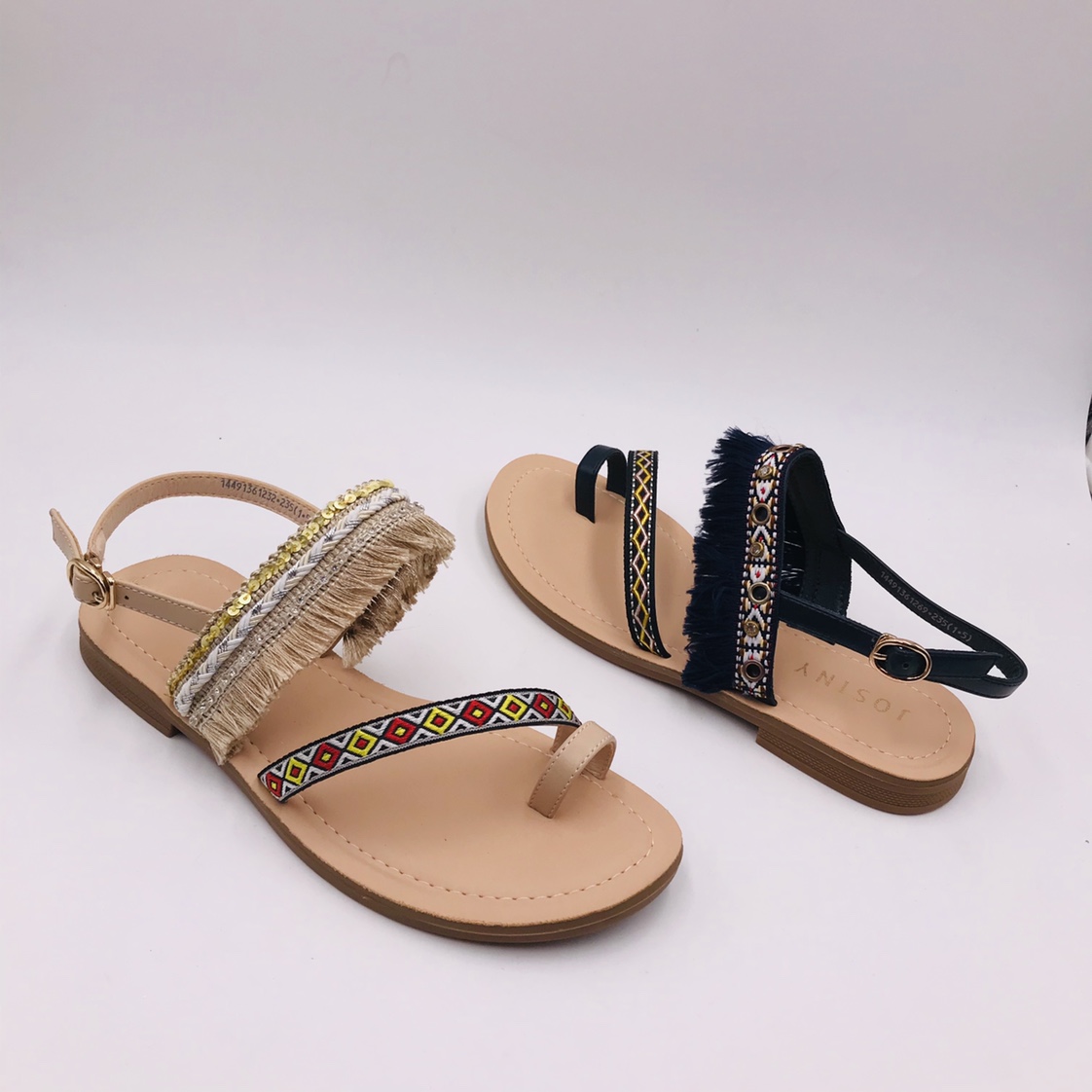 Victory Shoes' 2020 summer new women's shoes: Retro ethnic style open-toe casual flat one-button trendy fairy sandals
