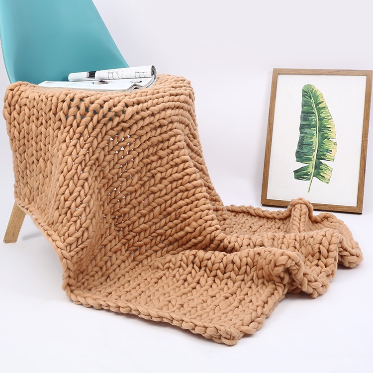 Cross-border exclusive solid-color coarse Icelandic blankets, hand-woven coarse wool blankets, sofa cover blankets, air conditioning blankets undefined