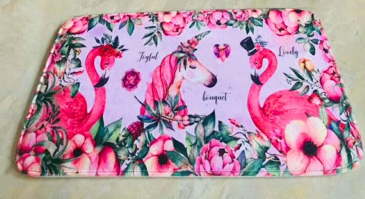New thin, pointed-bottom flannel printed mat, flamingo pattern floor mat, digital printed floor mat, door mat and kitchen mat undefined