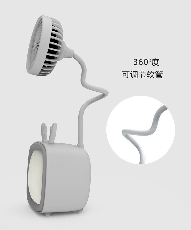 USB充电手持迷你卡通兔子小鹿电视机七彩夜灯桌面风扇批发详情图3