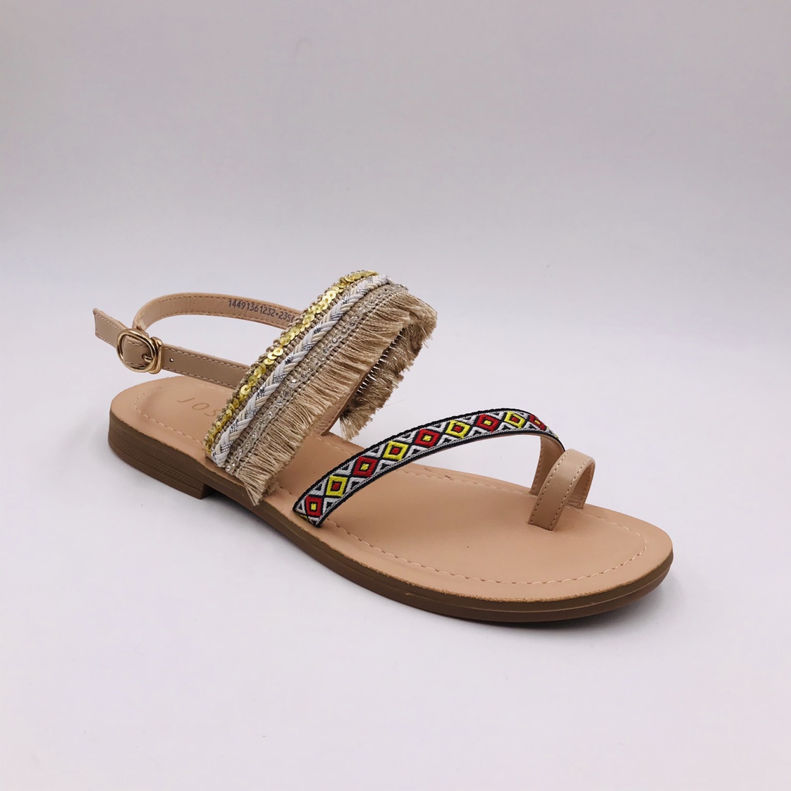 Victory Shoes' 2020 summer new women's shoes: Retro ethnic style open-toe casual flat one-button trendy fairy sandals details Picture