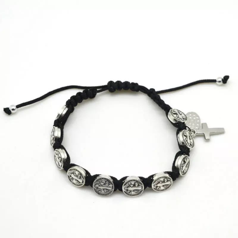 Black Thread Woven Catholic Bracelet St. Benedict Bracelet Material Alloy Beads