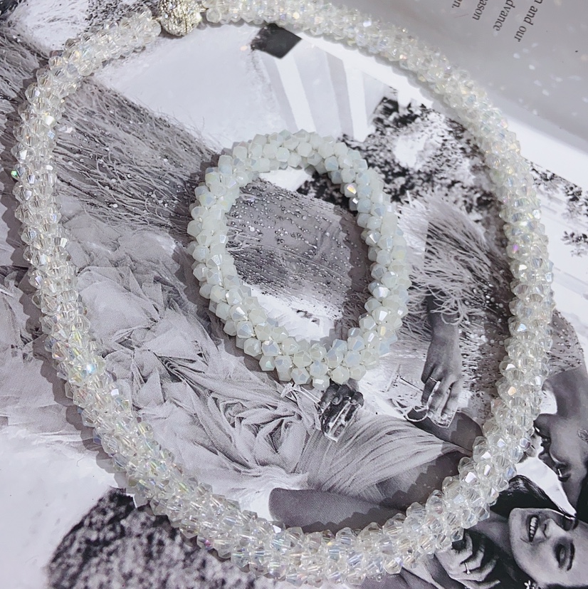 Crystal crochet necklace and bracelet