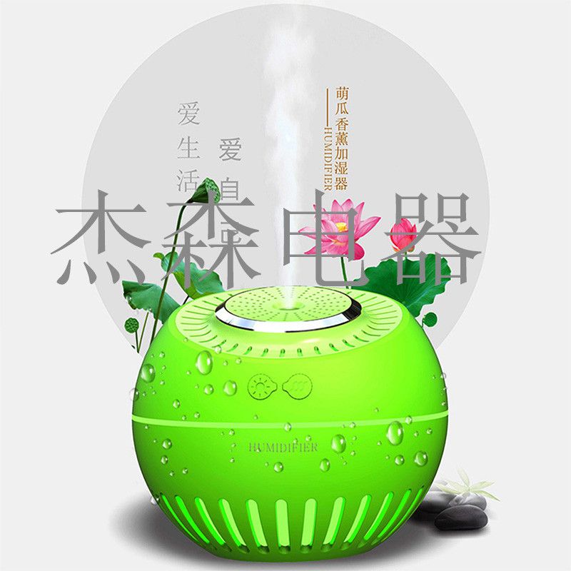 萌瓜香薰加湿器创意USB迷你七彩夜灯便捷静音空气净化补水加湿器产品图