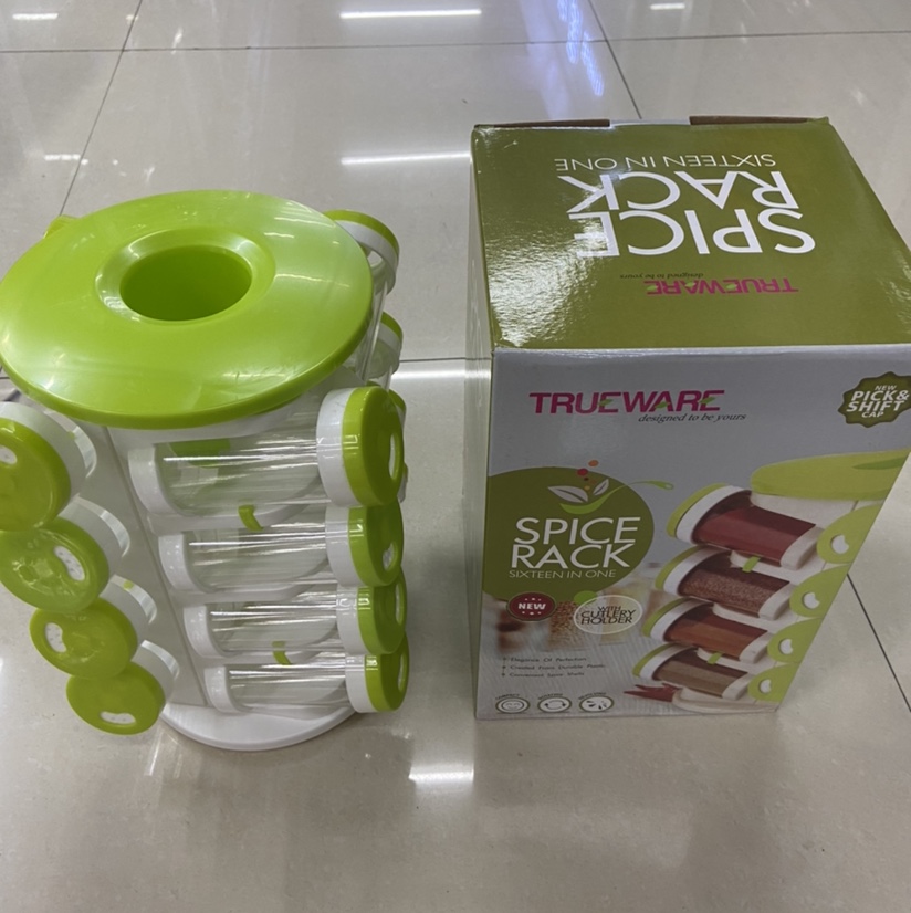 Spice rack Rotating Seasoning Box 16-piece set Insert tree-shaped green seasoning jar Multi-hole adjustable seasoning bottle rack details Picture