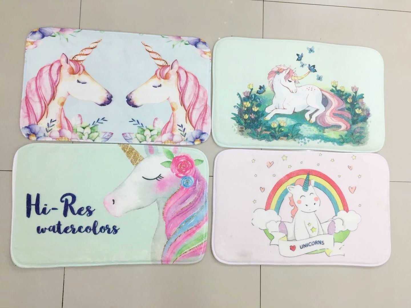 New thin, pointed-bottom flannel printed mat, flamingo pattern floor mat, digital printed floor mat, door mat and kitchen mat Item Picture