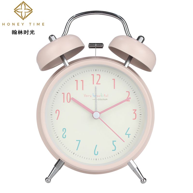 Simple color figure 4-inch round metal bell bell bell bell bell children student night light silent scan alarm clock