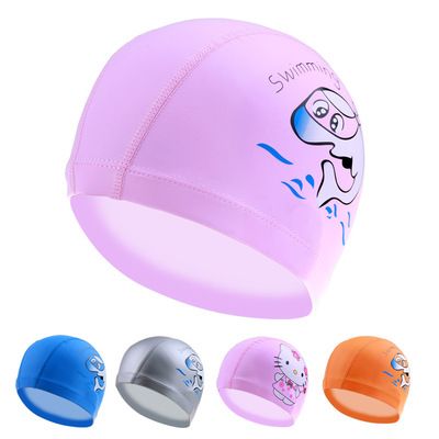 儿童PU皮涂层泳帽防水舒适不勒头男女童卡通小海豚纯色游泳帽