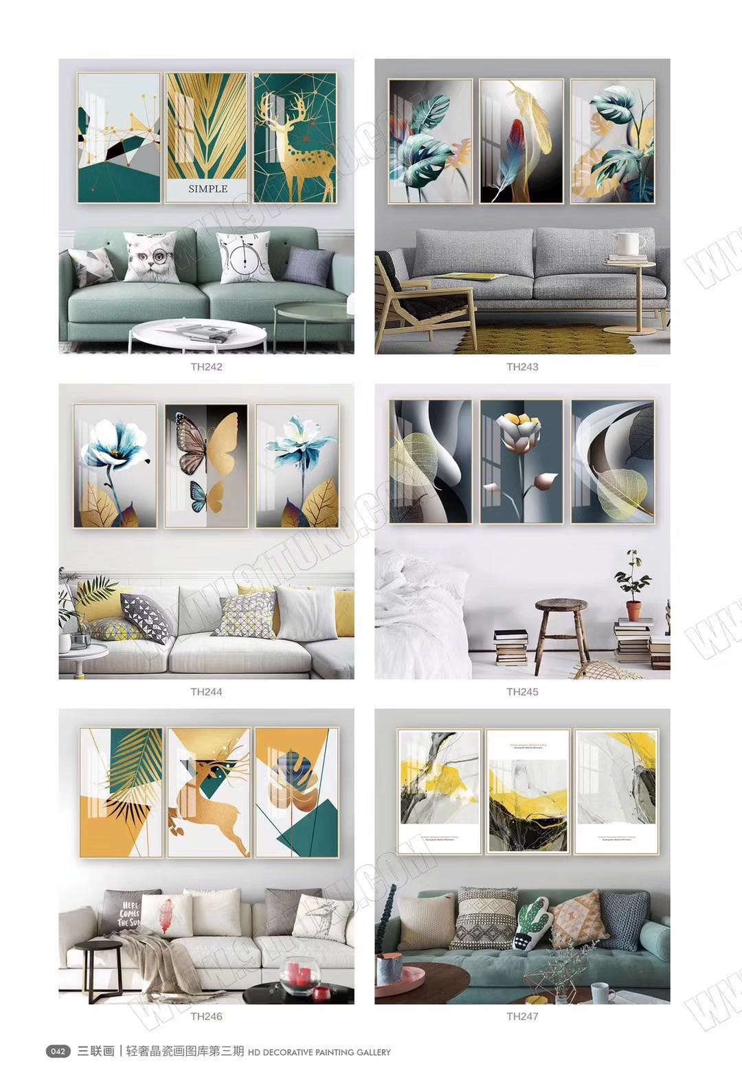 A high-end crystal porcelain painting of 58X72 by a famous artist from Yiwu, featuring a living room sofa background combination painting Specification image