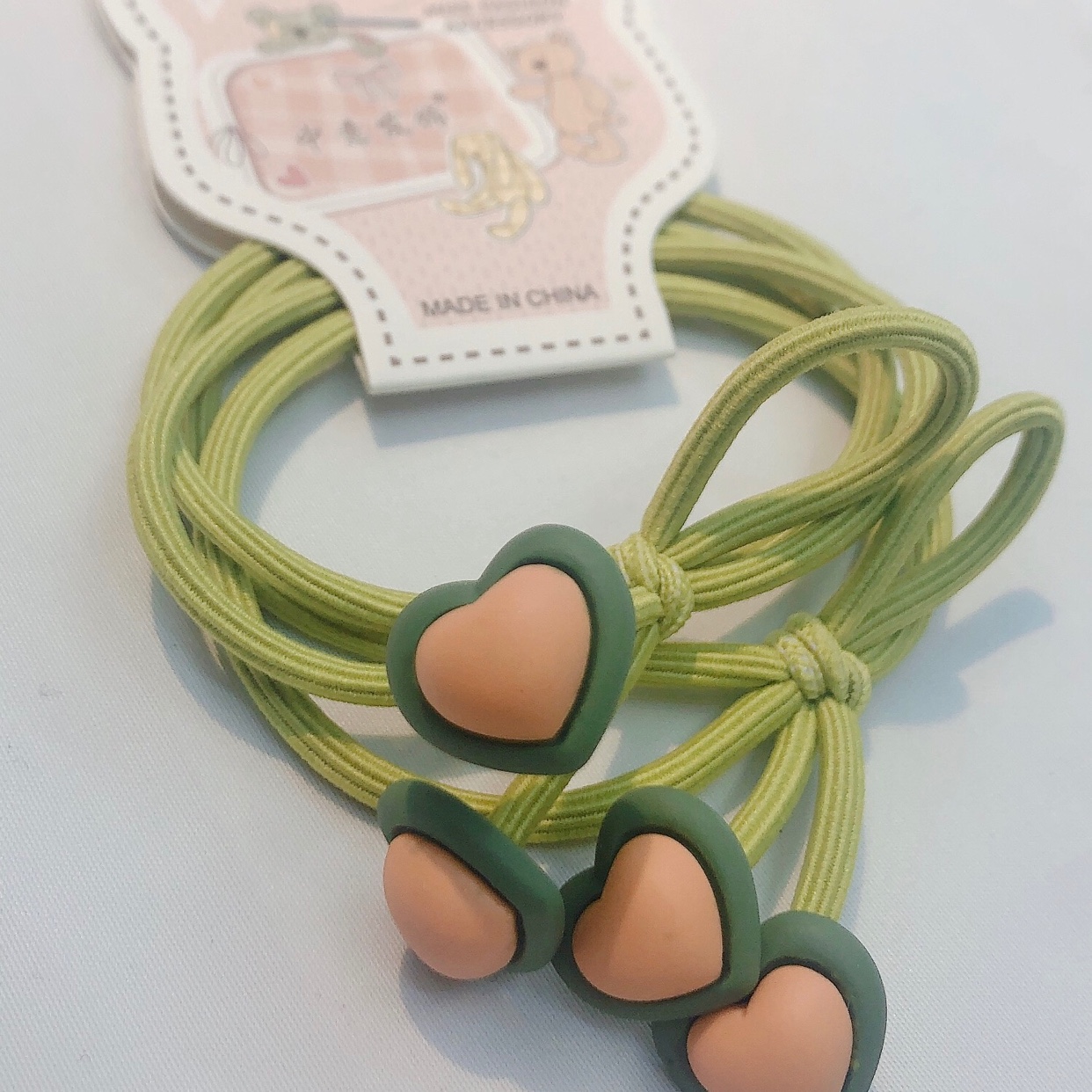 Heart-shaped resin accessories, bow rubber band, colorful card set, fresh and simple hair tie