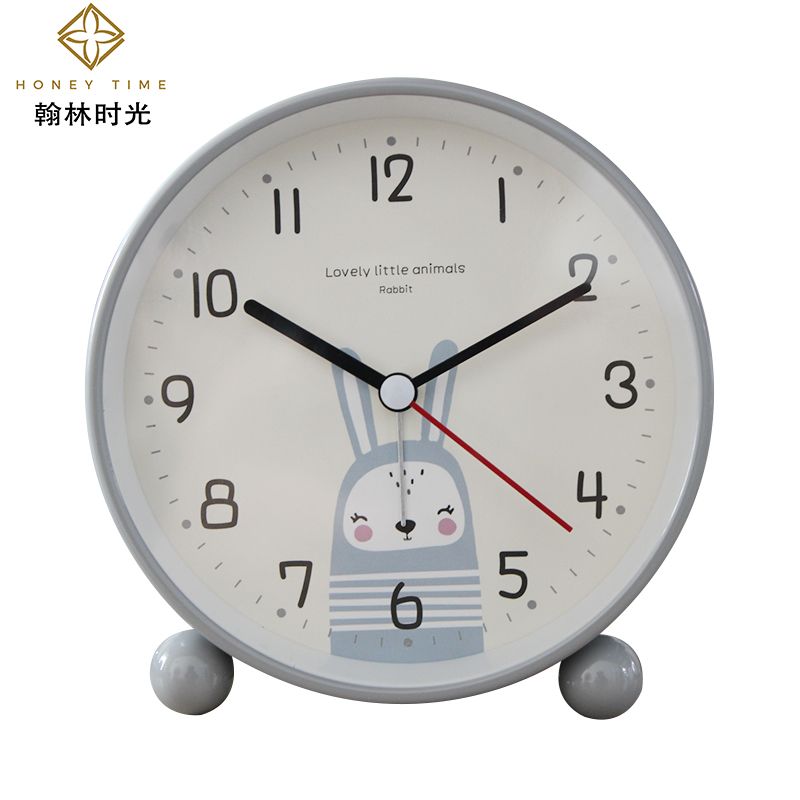圆形可爱卡通动物座钟 儿童学生床头静音扫秒夜灯4.5寸闹钟时钟表细节图